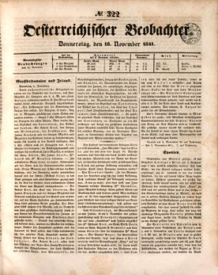 Der Oesterreichische Beobachter Donnerstag 18. November 1841