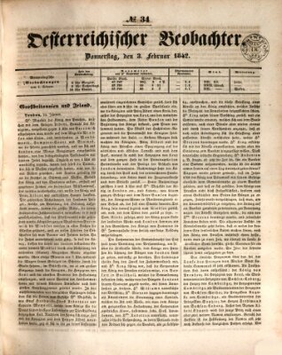 Der Oesterreichische Beobachter Donnerstag 3. Februar 1842
