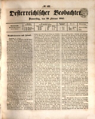 Der Oesterreichische Beobachter Donnerstag 10. Februar 1842