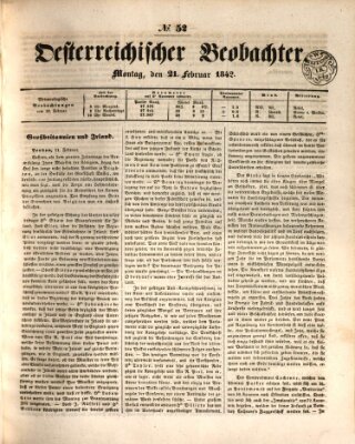 Der Oesterreichische Beobachter Montag 21. Februar 1842