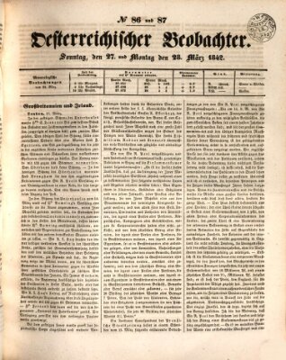 Der Oesterreichische Beobachter Sonntag 27. März 1842