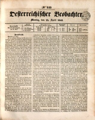 Der Oesterreichische Beobachter Montag 25. April 1842