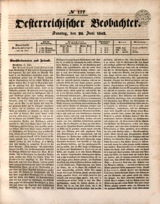 Der Oesterreichische Beobachter Sonntag 26. Juni 1842