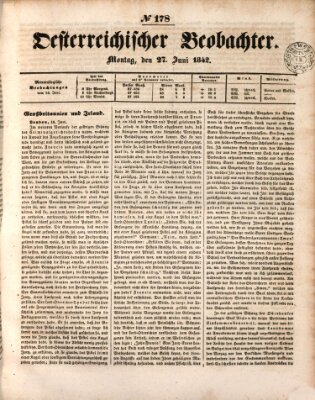 Der Oesterreichische Beobachter Montag 27. Juni 1842