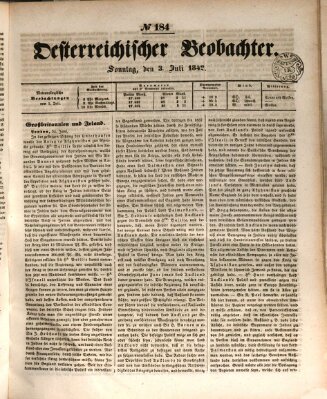 Der Oesterreichische Beobachter Sonntag 3. Juli 1842