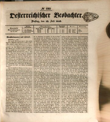 Der Oesterreichische Beobachter Dienstag 12. Juli 1842