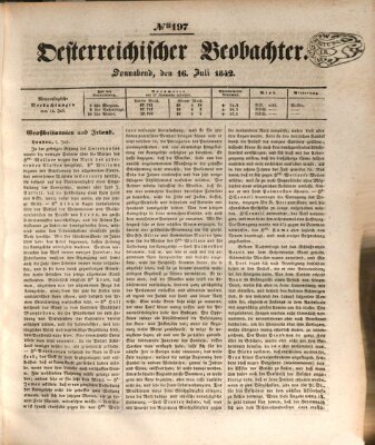 Der Oesterreichische Beobachter Samstag 16. Juli 1842