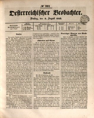 Der Oesterreichische Beobachter Dienstag 9. August 1842