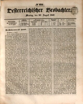 Der Oesterreichische Beobachter Montag 22. August 1842