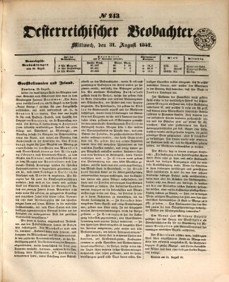 Der Oesterreichische Beobachter Mittwoch 31. August 1842