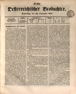 Der Oesterreichische Beobachter Donnerstag 22. September 1842