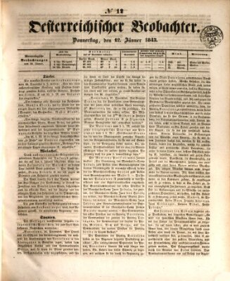 Der Oesterreichische Beobachter Donnerstag 12. Januar 1843