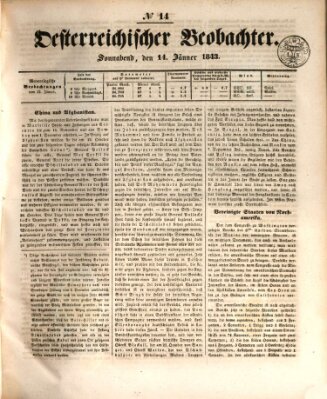 Der Oesterreichische Beobachter Samstag 14. Januar 1843