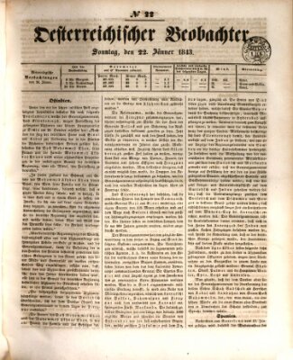 Der Oesterreichische Beobachter Sonntag 22. Januar 1843