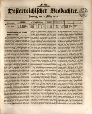 Der Oesterreichische Beobachter Sonntag 5. März 1843