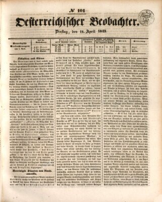 Der Oesterreichische Beobachter Dienstag 11. April 1843