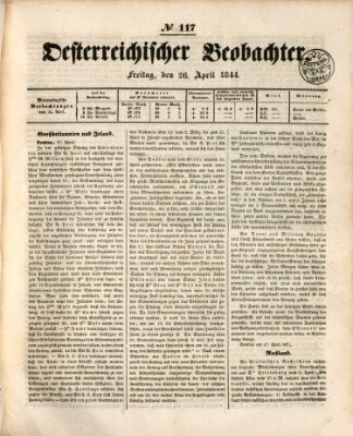 Der Oesterreichische Beobachter Freitag 26. April 1844
