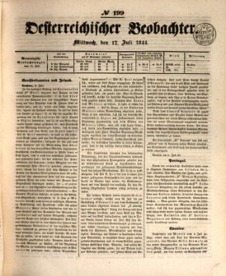 Der Oesterreichische Beobachter Mittwoch 17. Juli 1844