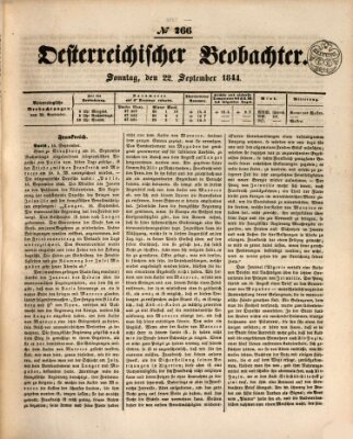 Der Oesterreichische Beobachter Sonntag 22. September 1844