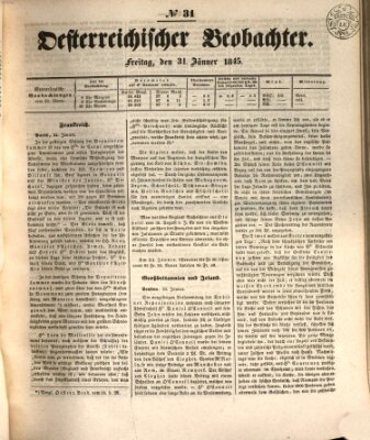 Der Oesterreichische Beobachter Freitag 31. Januar 1845