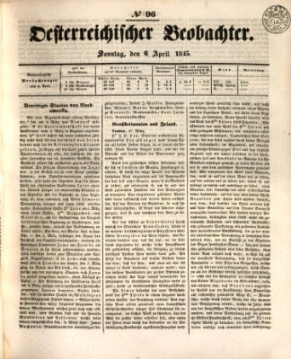 Der Oesterreichische Beobachter Sonntag 6. April 1845