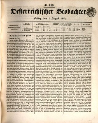 Der Oesterreichische Beobachter Freitag 1. August 1845