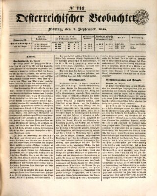 Der Oesterreichische Beobachter Montag 1. September 1845