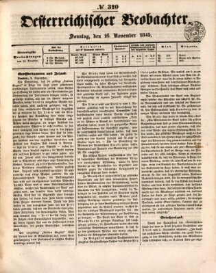 Der Oesterreichische Beobachter Sonntag 16. November 1845
