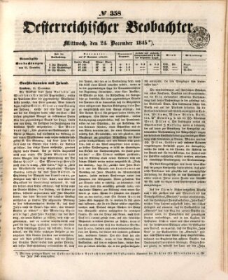 Der Oesterreichische Beobachter Mittwoch 24. Dezember 1845