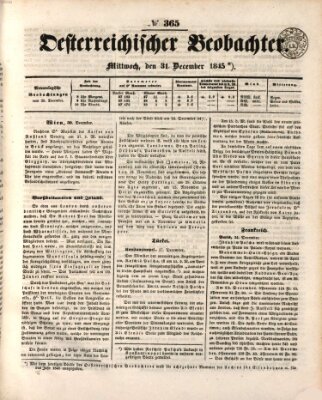 Der Oesterreichische Beobachter Mittwoch 31. Dezember 1845