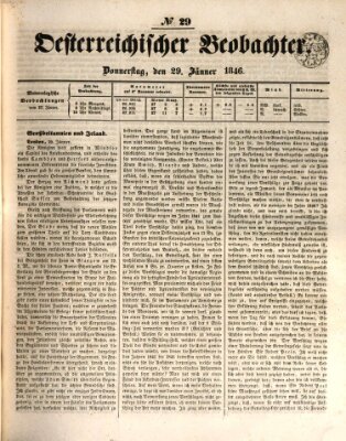 Der Oesterreichische Beobachter Donnerstag 29. Januar 1846