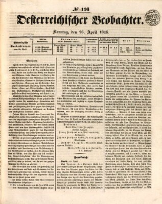 Der Oesterreichische Beobachter Sonntag 26. April 1846