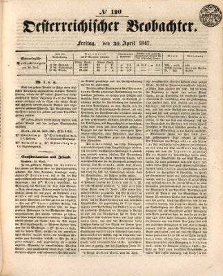 Der Oesterreichische Beobachter Freitag 30. April 1847