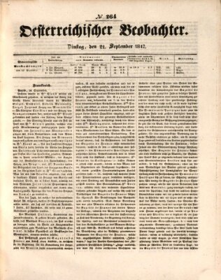Der Oesterreichische Beobachter Dienstag 21. September 1847