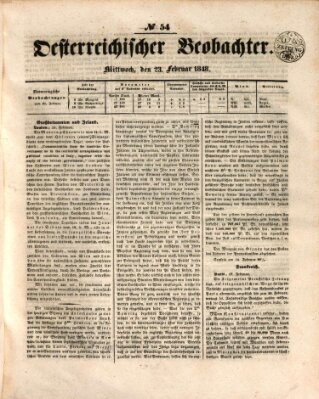Der Oesterreichische Beobachter Mittwoch 23. Februar 1848