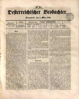 Der Oesterreichische Beobachter Samstag 4. März 1848
