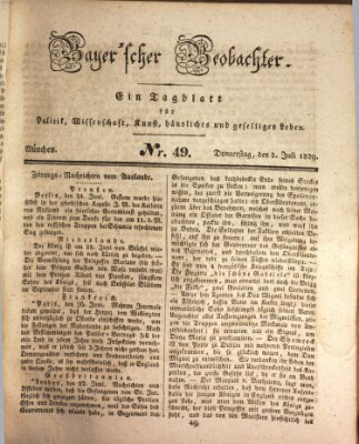Bayer'scher Beobachter Donnerstag 2. Juli 1829