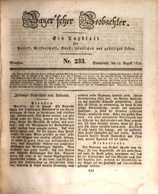 Bayer'scher Beobachter Samstag 21. August 1830