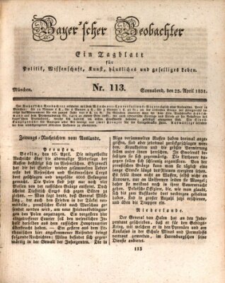 Bayer'scher Beobachter Samstag 23. April 1831