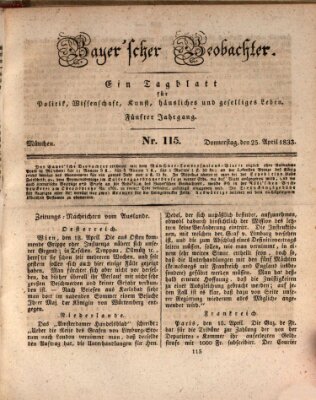 Bayer'scher Beobachter Donnerstag 25. April 1833