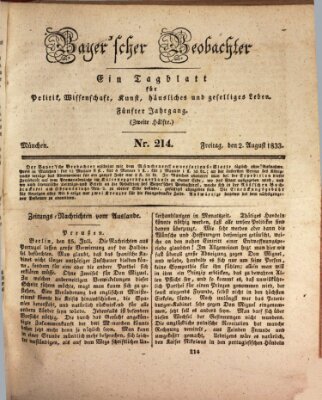 Bayer'scher Beobachter Freitag 2. August 1833