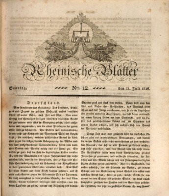 Rheinische Blätter Sonntag 21. Juli 1816