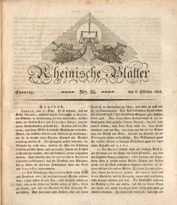Rheinische Blätter Sonntag 6. Oktober 1816
