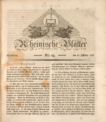 Rheinische Blätter Sonntag 20. Oktober 1816