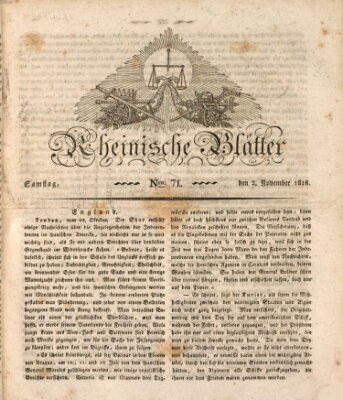 Rheinische Blätter Samstag 2. November 1816