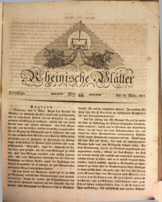 Rheinische Blätter Dienstag 18. März 1817