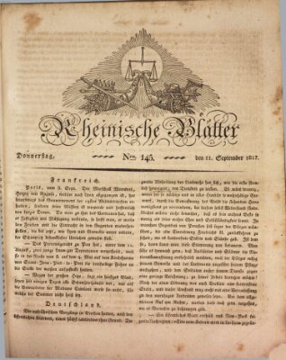 Rheinische Blätter Donnerstag 11. September 1817