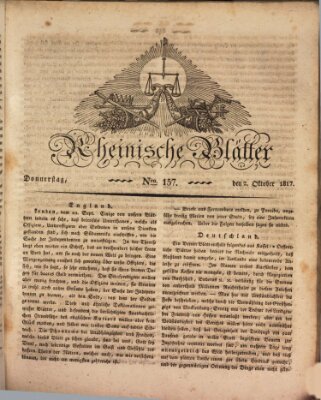 Rheinische Blätter Donnerstag 2. Oktober 1817