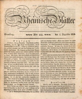 Rheinische Blätter Dienstag 1. Dezember 1818