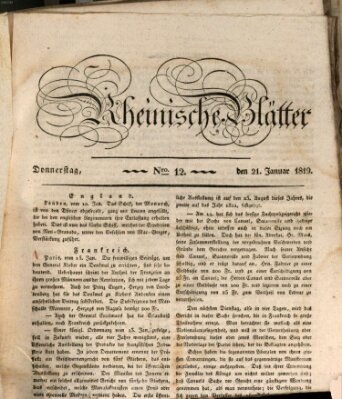 Rheinische Blätter Donnerstag 21. Januar 1819